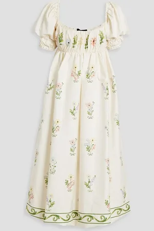 Agua by Agua Bendita Canoa Pradera bead-embellished floral-print cotton-poplin midi dress - White