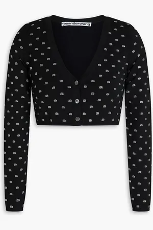 Alexander Wang Cropped crystal-embellished stretch-jersey cardigan - Pink