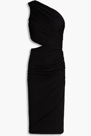 Halston Heritage Cassidy one-shoulder cutout ruched jersey dress - Orange