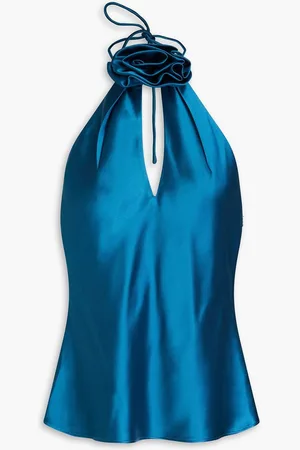 Nicholas Appliquéd satin-crepe halterneck top