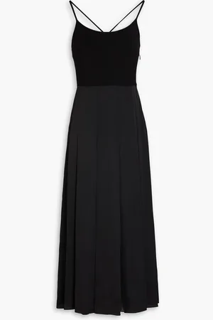 Claudie Pierlot Pleated jersey-paneled satin midi dress