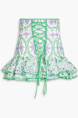 CHARO RUIZ IBIZA Lucrecia ruffled lace-up broderie anglaise cotton-blend mini skirt - White