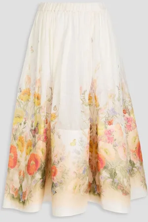 ZIMMERMANN Floral-print linen and silk-blend midi skirt - White