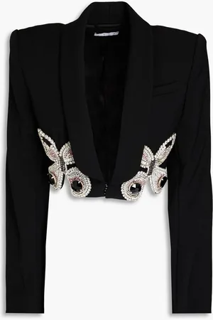 AREA Cropped embellished wool-blend blazer - Pink