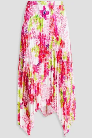 VERSACE Pleated printed crepe de chine midi skirt