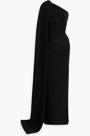 RHEA COSTA One-shoulder draped jersey gown
