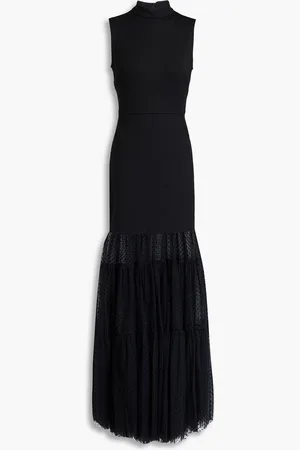 Staud Daffoil cutout jersey-paneled flocked tulle maxi dress