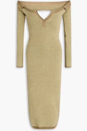 Jacquemus Pampero off-the-shoulder textured-knit cotton-blend dress - Neutral