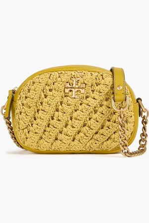 Tory Burch Kira leather-trimmed straw tote - Yellow