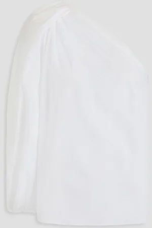 Carolina Herrera One-sleeve cotton-blend poplin top