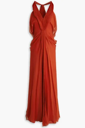 Alberta Ferretti Draped plissé silk-chiffon gown - Red
