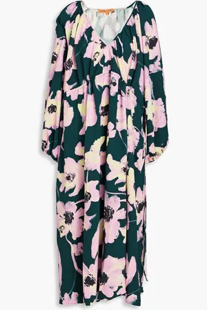 STINE GOYA Heather ruched floral-print crepe midi dress - Green