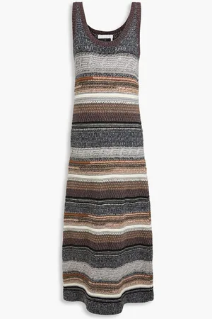 Chloé Striped cashmere and wool-blend maxi dress - Blue