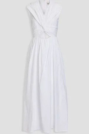 TOVE Carine twist-front cutout cotton-poplin midi dress - Purple