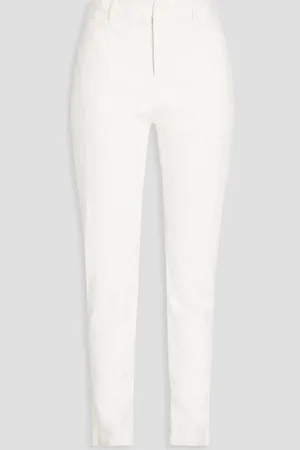 NILI LOTAN Washed stretch-cotton twill slim-leg pants - Blue