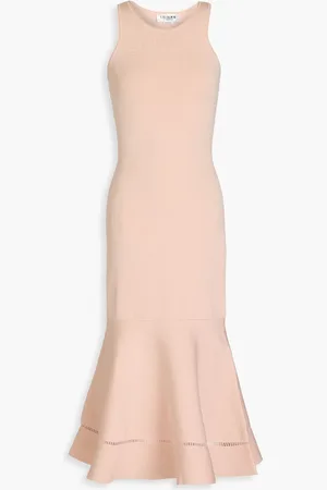 Victoria Beckham Fluted lattice-trimmed stretch-knit midi dress - Orange