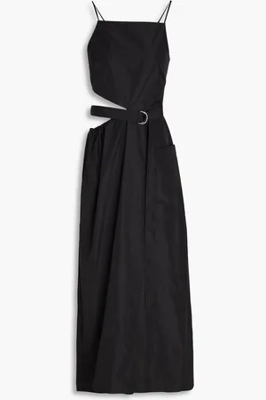 tibi Belted asymmetric cutout taffeta midi dress
