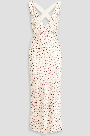 Khaite Milo floral-print cupro-satin midi dress - White