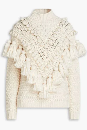 ZIMMERMANN Pompom-embellished wool turtleneck sweater - White