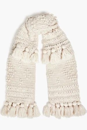 ZIMMERMANN Tasseled crochet-knit wool scarf - White