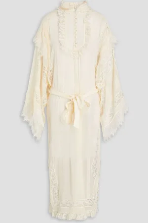 ZIMMERMANN Ruffled lace-trimmed georgette midi dress - White