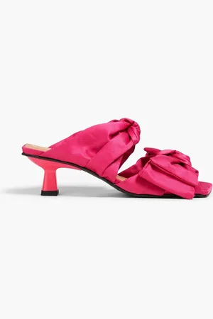 Ganni Bow-detailed satin mules - Pink