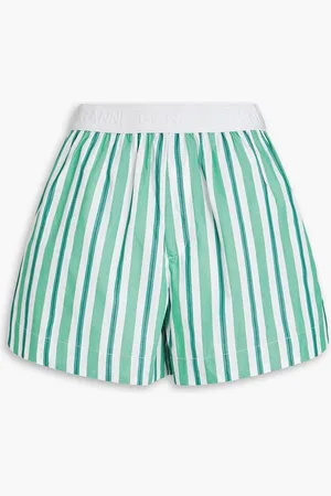 Ganni Striped cotton-poplin shorts - Green