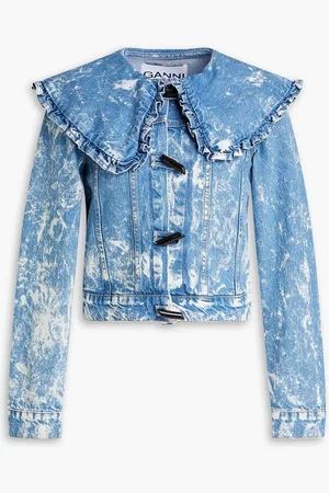 Ganni Ruffled bleached denim jacket - Blue