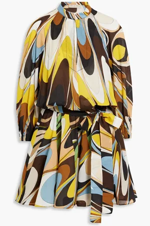 Puccini Belted printed cotton-voile mini dress
