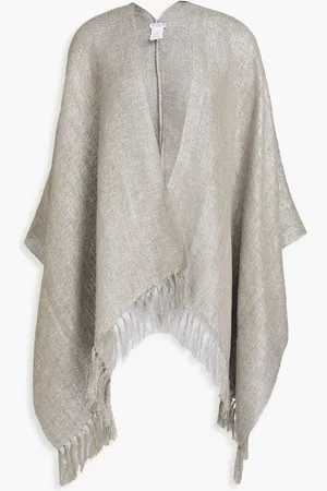 Brunello Cucinelli Fringed metallic gauze wrap - Neutral