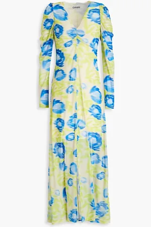 Ganni Printed mesh midi dress - Green