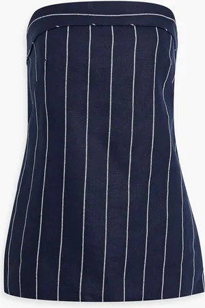 Nicholas Strapless pinstriped linen-blend top - Blue
