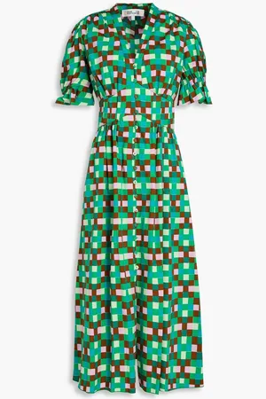 Diane von Furstenberg Erica pintucked cotton-blend poplin midi dress - Green