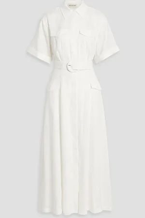 Nicholas Belted linen maxi shirt dress - White