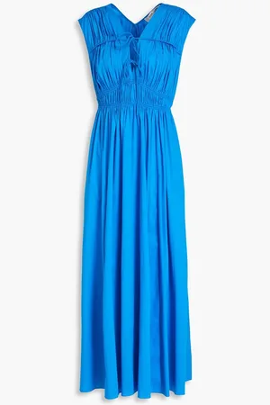 Diane von Furstenberg Gillian gathered cotton-blend poplin midi dress - Blue