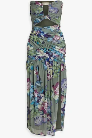 Nicholas Strapless floral-print stretch-tulle midi dress - Green