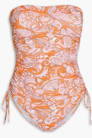 Melissa Odabash Sydney printed ruched bandeau swimsuit - Orange