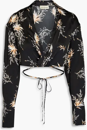 Nicholas Cropped printed silk-satin top