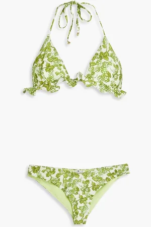 Etro Ruffled floral-print triangle bikini - Green
