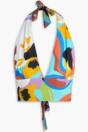 Etro Cropped printed crepe halterneck top