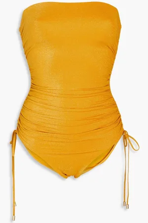 ZIMMERMANN Ruched metallic bandeau swimsuit - Yellow