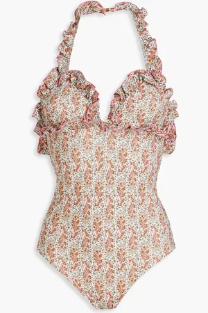 Etro Ruffled floral-print swimsuit - Pink
