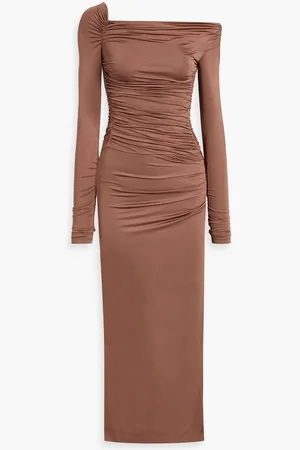 Helmut Lang One-shoulder ruched stretch-jersey midi dress - Brown
