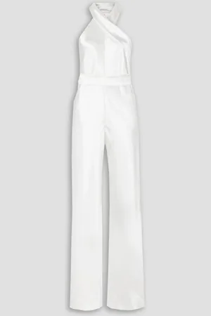 GALVAN Asymmetric satin halterneck jumpsuit