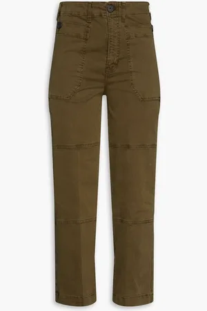 Frame Cropped stretch-cotton twill cargo pants - Green