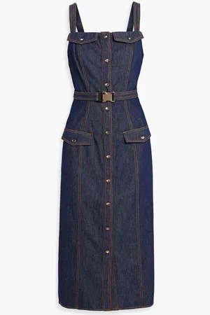 Nicholas Belted denim midi dress - Blue