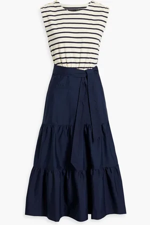VERONICA BEARD Pazila striped cotton-jersey and poplin midi dress - Blue