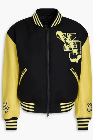 Y-3 Letterman appliquéd brushed-felt and faux leather bomber jacket