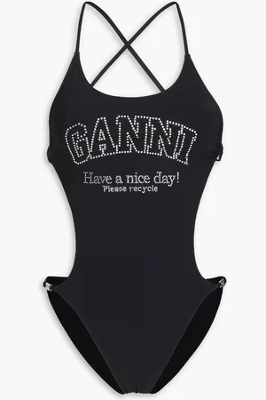 Ganni Cutout crystal-embellished swimsuit