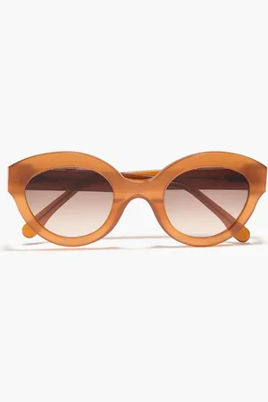 Ganni Hexagon-frame tortoishell-print acetate sunglasses - Brown